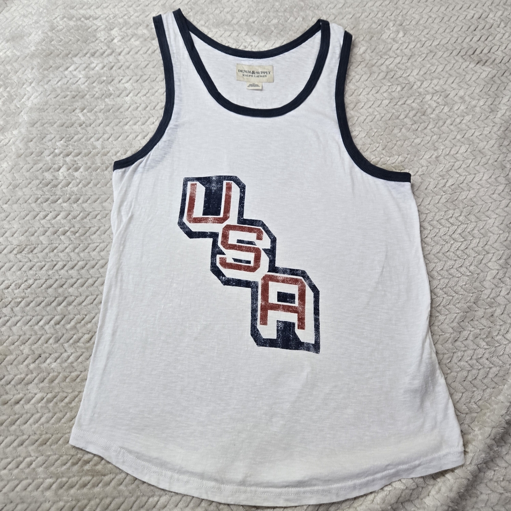Denim & Supply Ralph Lauren Shirt Mens Small White Sleeveless USA Logo